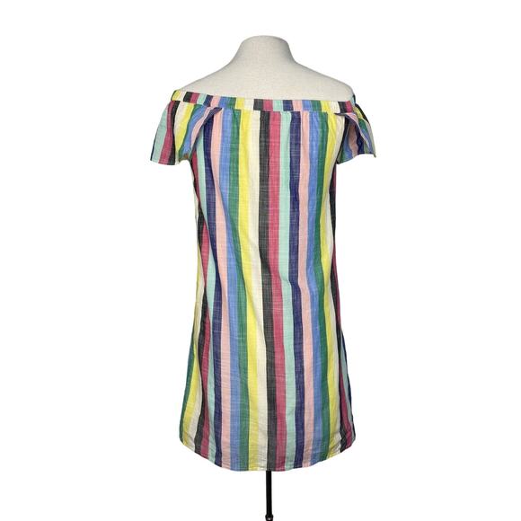 J.CREW Rainbow Stripe Off The Shoulder Woven Cotton Shift Dress Size 4 Lined - Picture 3 of 9